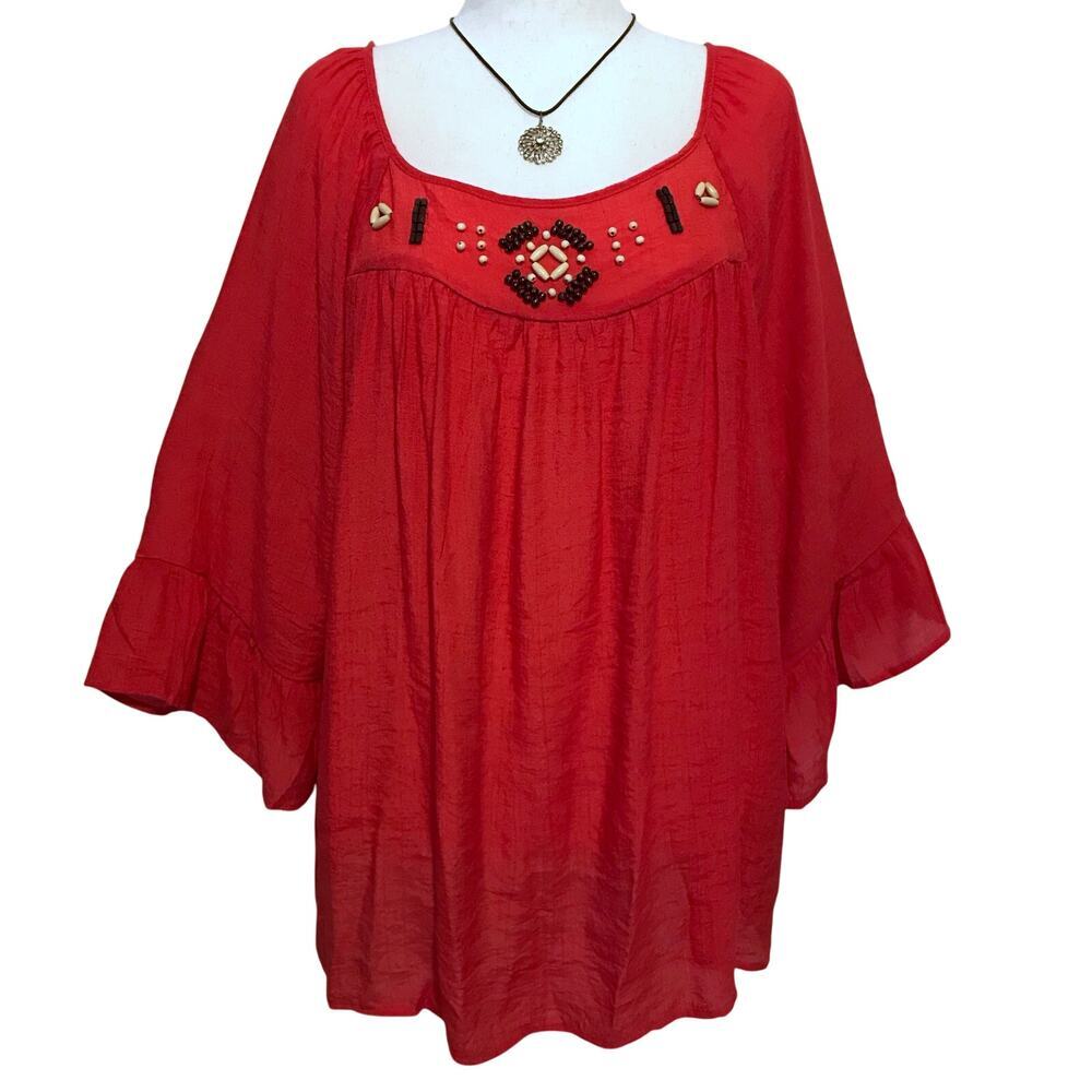 Zac & Rachel NWT Red Flowy Blouse Women 3X